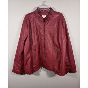 Cato Red Faux Leather Womens Motorcycle Bomber Leopard Print Jacket Size 22 / 24